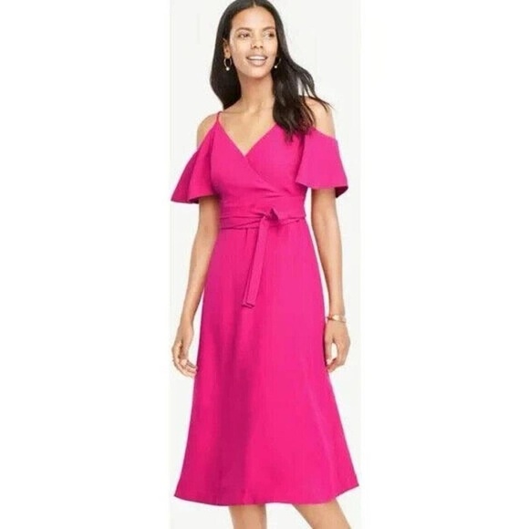 Ann Taylor Pink Cold Shoulder Midi Dress - Picture 1 of 7